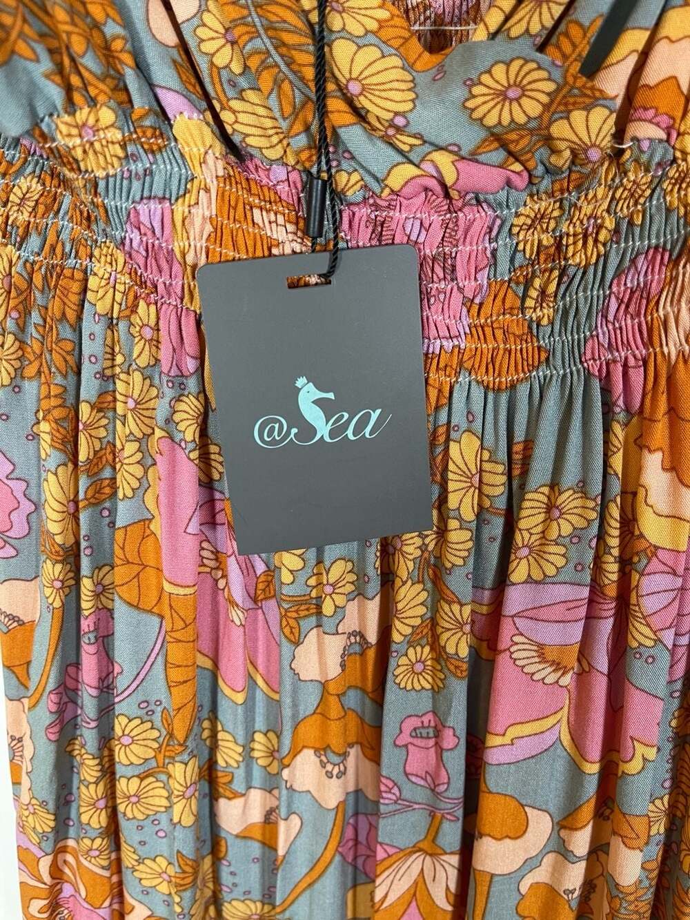 Floral Pink Orange Print Maxi Boho Dress Free Size - Picture 3 of 6